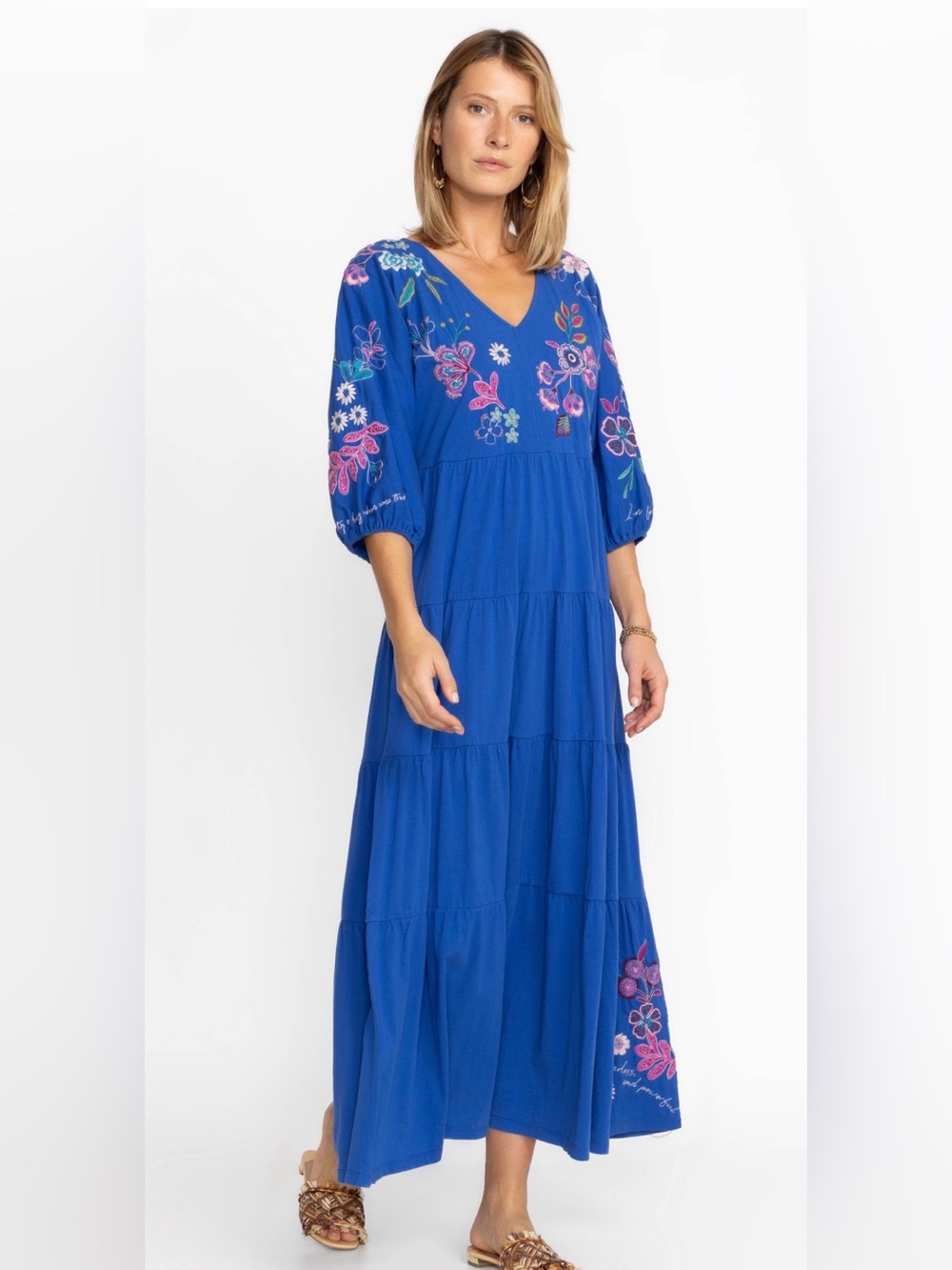 Johnny Was Shilo Dolman Tiered Maxi Dress - Large